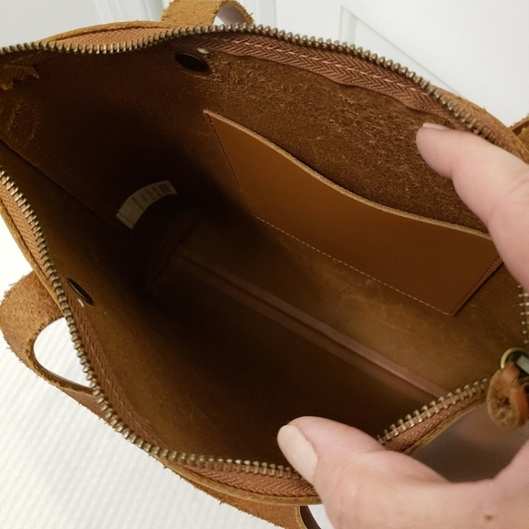 FEED Projects 50 Medium Sized Leather Satchel, Zip Close, Russet In Color - Picture 13 of 16